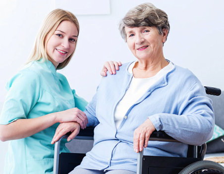 the piture shows the woman a nurse and oldwoman